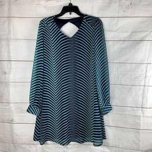 YA Los Angeles Dress Long-sleeved Striped Animal Large L 10 Blue navy Zip Zebra